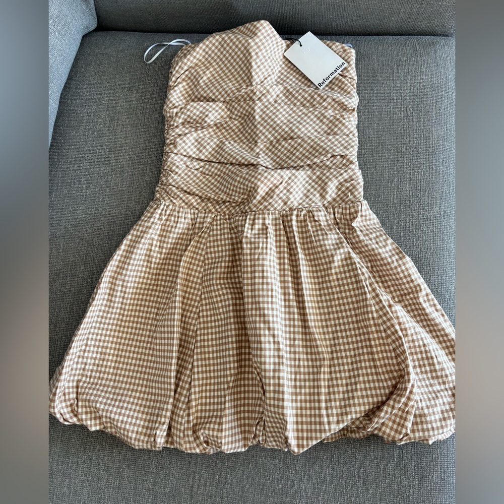 Reformation Clea Dress in Anzo Check/Neutral. New with tags!! Size 0.